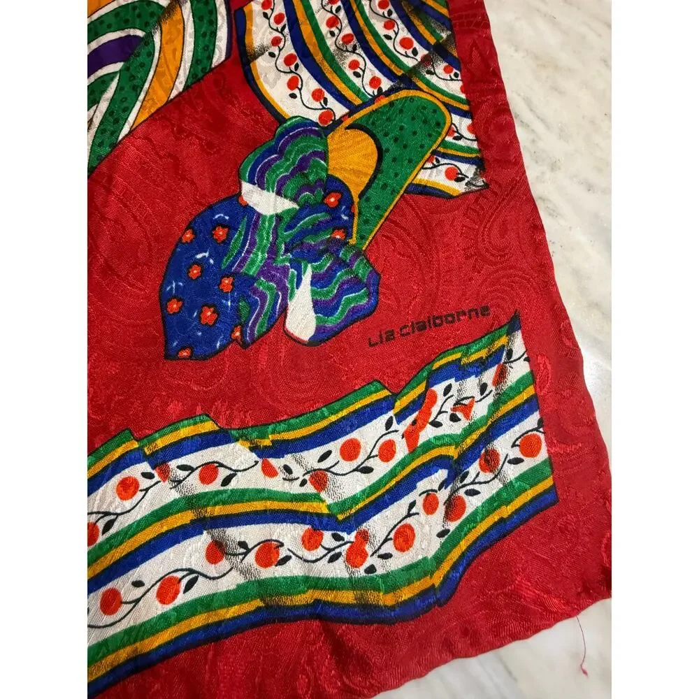 Vintage Liz Claiborne Vibrant Colorful Silk Rectangular Neck Scarf *Spots